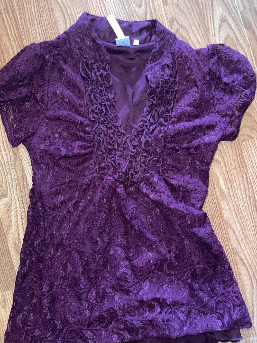 HeartSoul Deep Purple Lace V-Neck Blouse